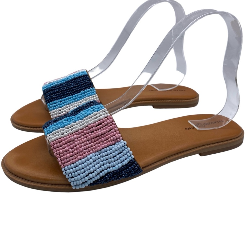 Treasure & Bond Shoes Slide Sandals Beaded Colorful Blue White Pink Casual Sz 7